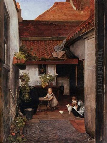 A Cottage Garden Oil Painting by William Frederick Yeames