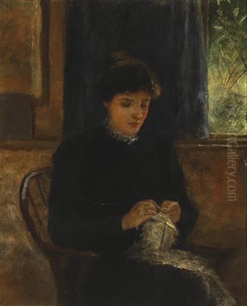 Portrait Of 'lily' (susan Mary) Yeats By Her Father At Bedford Park, London, C. 1887-1902 Oil Painting by John Butler Yeats