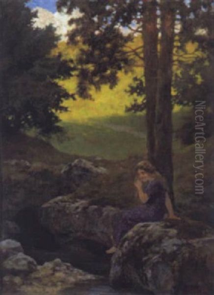 Kleines Madchen An Einer Waldquelle Oil Painting by Rudolf Yelin