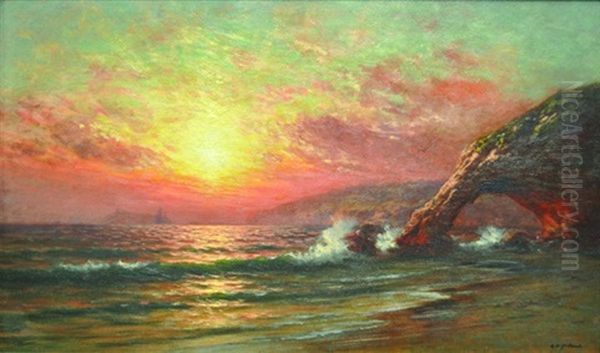 Sunset Mendocino Coast Oil Painting by Raymond Dabb Yelland