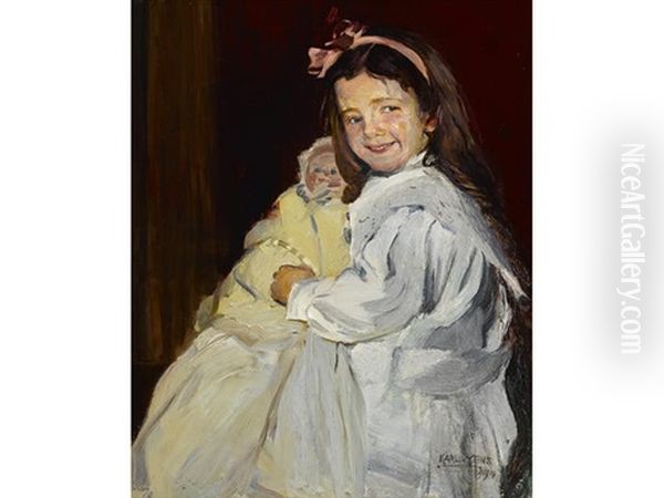 Portrait Of A Young Girl Oil Painting by Karl Yens