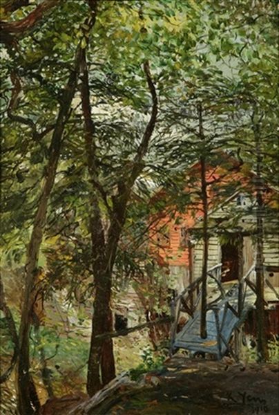 Laguna Beach, Cabin Through The Trees Oil Painting by Karl Yens