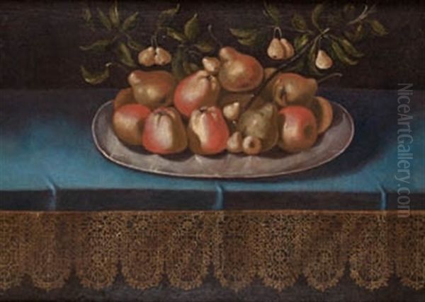 Plato De Peras Y Manzanas Oil Painting by Tomas Yepes