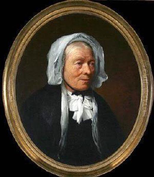 A Bust Portrait Of An Elderly Lady Wearing A White Bonnet And Black Lace-trimmed Shawl Oil Painting by Frank Brooks