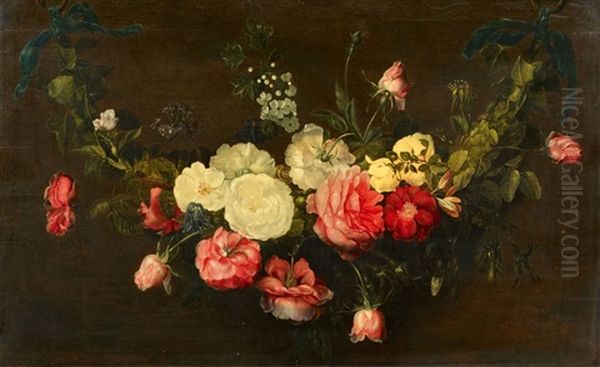 A Floral Swag Oil Painting by Frans Ykens