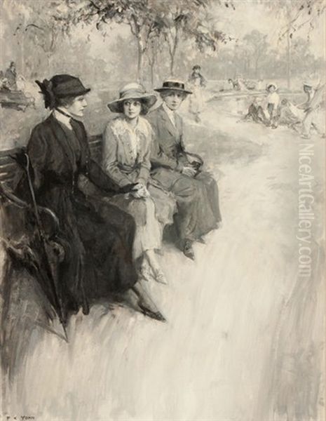 Ladies Chatting In The Park Oil Painting by Frederick Coffay Yohn