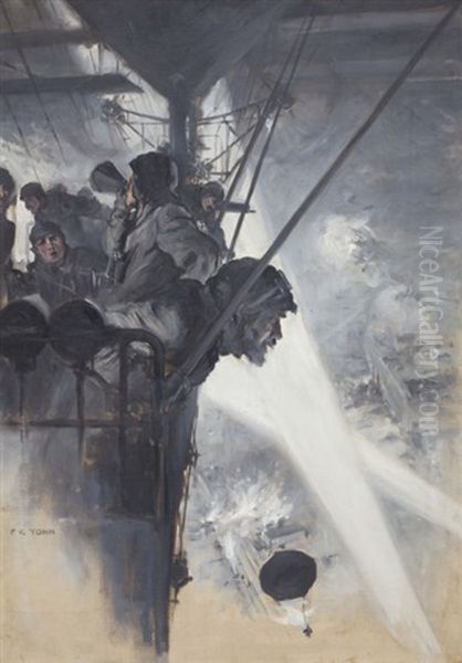 Fore And Aft He Bellowed. Heave On!, (illus. For Scribner's Magazine) Oil Painting by Frederick Coffay Yohn