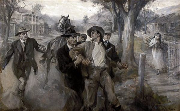 Man Apprehended On Western Street Oil Painting by Frederick Coffay Yohn