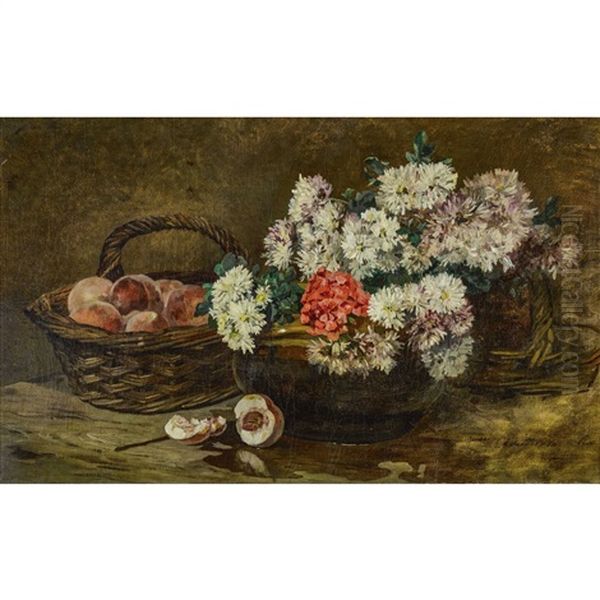 Stillleben Mit Pfirsichen Und Blumen Oil Painting by Edmond Charles Joseph Yon