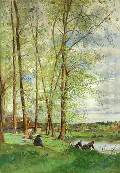 Les Lavandieres Oil Painting by Edmond Charles Joseph Yon