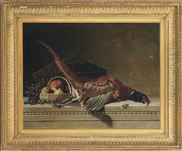 Pheasant, Grapes, Apple And Lemon On A Stone Ledge Oil Painting by Eliot Thomas Yorke