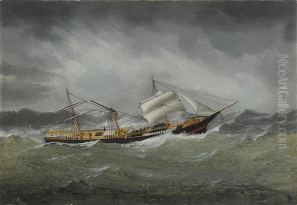 The Ship Adorna Of Setauket In A Storm Oil Painting by William Howard Yorke