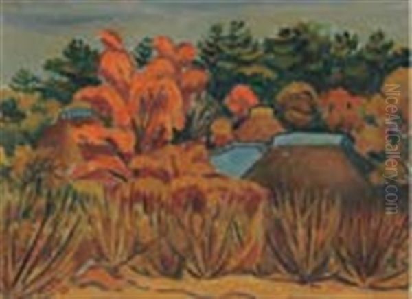 Landscape In Autumn Colors Oil Painting by Tetsugoro Yorozu