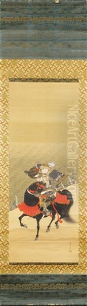 Generals Kajiwara Kagesue And Sasaki Takatsuna In A Battle At The Uji River, 1184 (heike Monogatari, Chapter 9) (pair) Oil Painting by Setsuan Yoshizawa