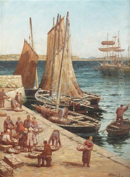 Unloading Today's Catch Oil Painting by Alexander Young