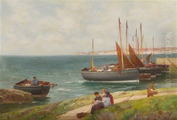 Unloading The Catch On The Fife Coast Oil Painting by Alexander Young