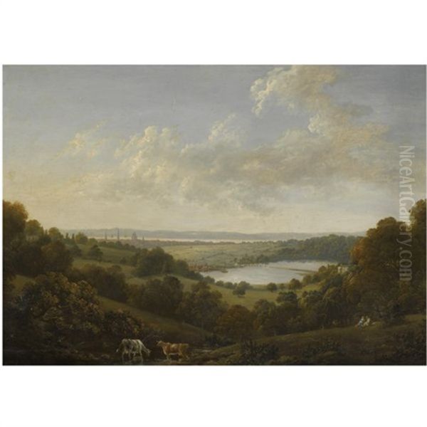 View Of Southampton Across The River Itchen, With Southampton Water Beyond Oil Painting by John Tobias Young