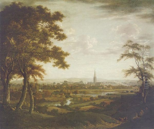 Prospect Of Salisbury With Harnham Bridge And The River Avon Oil Painting by Tobias Young