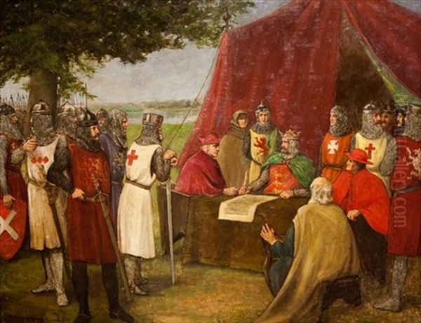 King John Signing The Magna Carta Oil Painting by William Drummond Young