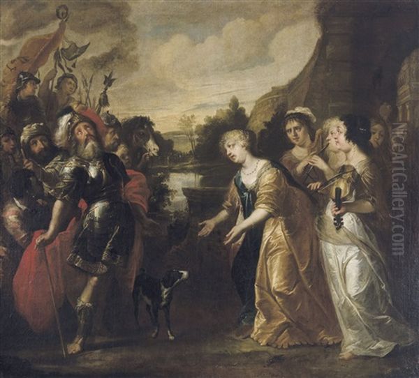 Jephthah Greeted By His Daughter Oil Painting by Jan Thomas Van Yperen