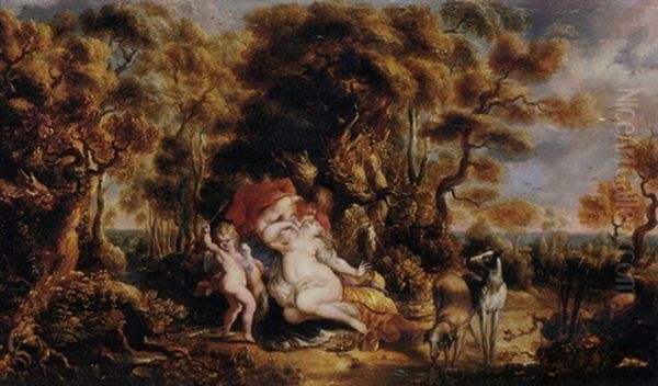 Venus And Adonis Oil Painting by Jan Thomas Van Yperen