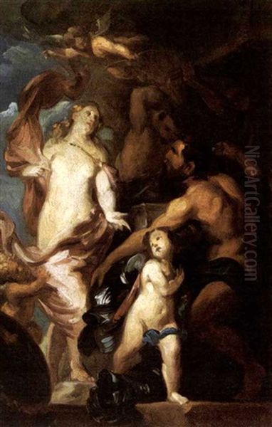 Venus Fragt Vulkan Nach Waffen Fur Aeneas (after A. Van Dyck) Oil Painting by Anton van Ysendyck