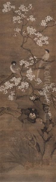 Magpies And Plum Blossoms Oil Painting by  Yu Yuan