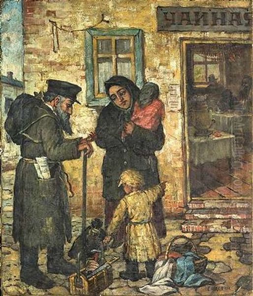 Szene Vor Einer Teestube Oil Painting by Solomon Borisovich Yudovin