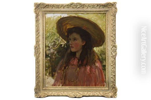 A Young Girl In Wide-brim Hat Oil Painting by William James Yule