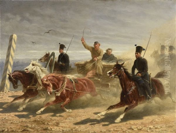 Transport De Prisonniers Russes Par Des Cosaques Oil Painting by Adolphe Yvon