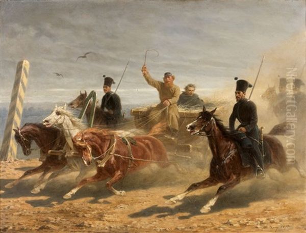 Transport Des Prisonniers Russes Par Des Cosaques Oil Painting by Adolphe Yvon