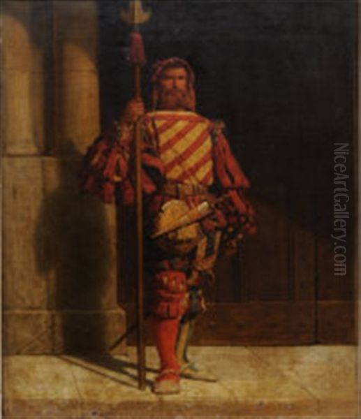 A 16th Century Guard By A Door Oil Painting by Adolphe Yvon