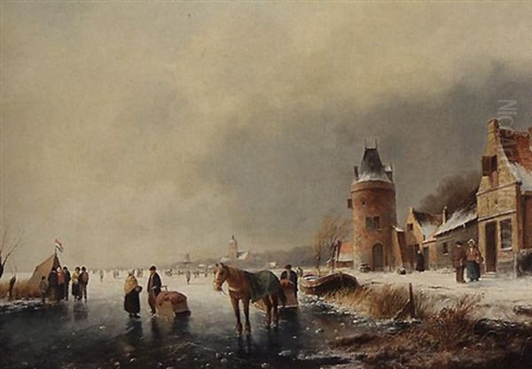 A Winter Landscape With Skaters On The Ice Oil Painting by Hester Adriana Cornelia Zaalberg