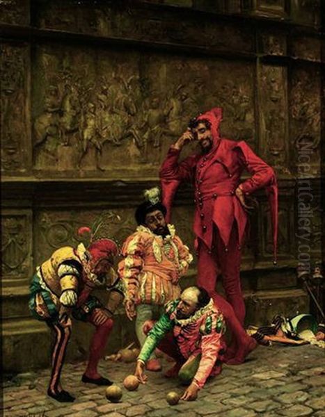 Court Jesters Playing Bowls Oil Painting by Eduardo Zamacois y Zabala