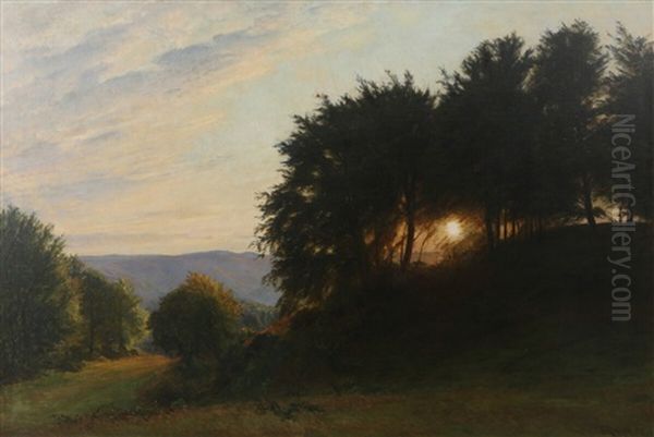 Sunset In A Forest Oil Painting by Christian Peder Morch Zacho