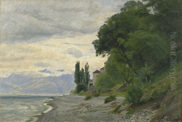 Kleine Villa An Einem See In Den Alpen Oil Painting by Christian Peder Morch Zacho