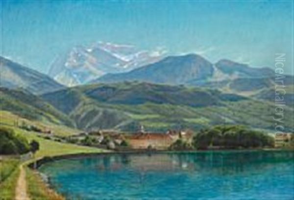 La Tournette, Bjerglandskab I Savoyen Ved Lac D'annecy Oil Painting by Christian Peder Morch Zacho