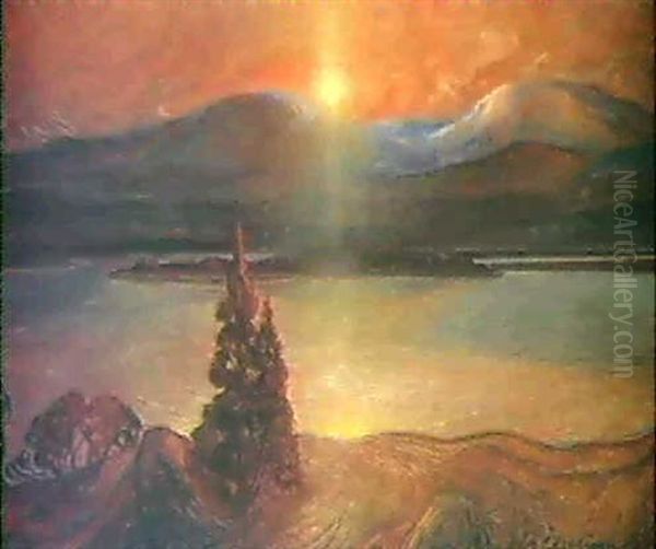 Solnedgang I Dalsland Oil Painting by Axel Zachrison