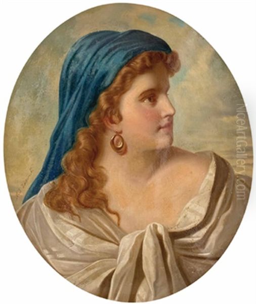 Junge Dame Mit Blauem Kopftuch Oil Painting by Marcel Johann von Zadorecki