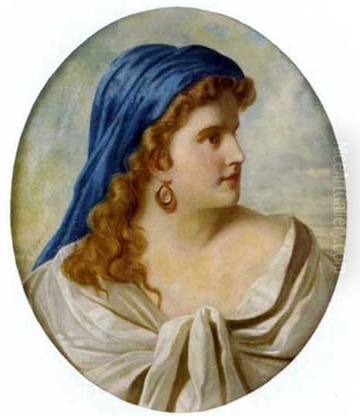 Bildnis Einer Jungen Frau Mit Blauem Kopftuch Oil Painting by Marcel Johann von Zadorecki