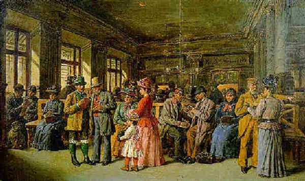 The Station Waiting Room Oil Painting by Gustav Zafaurek