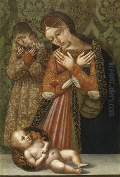 Maria Und Ein Engel In Anbetung Des Kindes Oil Painting by Bernardino di Bosio Zaganelli