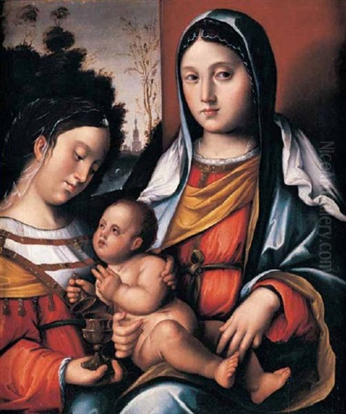 Madonna Con Il Babino E Sant Maria Maddalena Oil Painting by Bernardino di Bosio Zaganelli