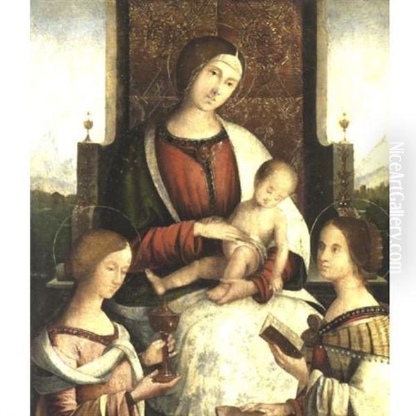 Madonna And Child With Saints Mary Magdalene And Catherine Of Alexandria Oil Painting by Bernardino di Bosio Zaganelli