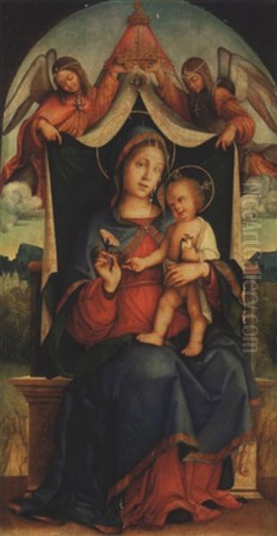 Vierge A L'enfant Avec Deux Anges Oil Painting by Bernardino di Bosio Zaganelli