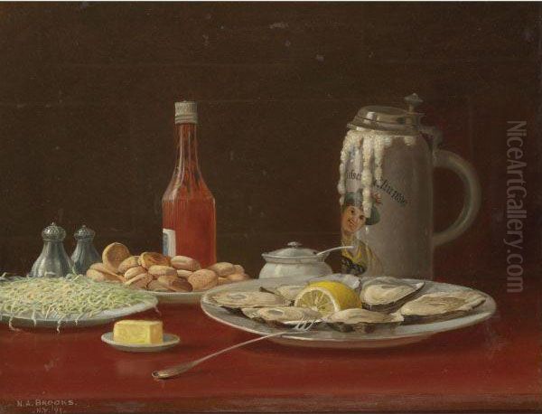 Still Life With Oysters Oil Painting by Nicholas Alden Brooks