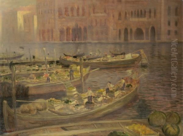 Mercato A Venezia Oil Painting by Luigi Zago