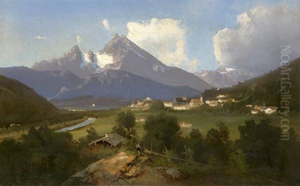 Ansicht Von Berchtesgaden Mit Watzmann Und Hochkalter Oil Painting by Friedrich Zahn