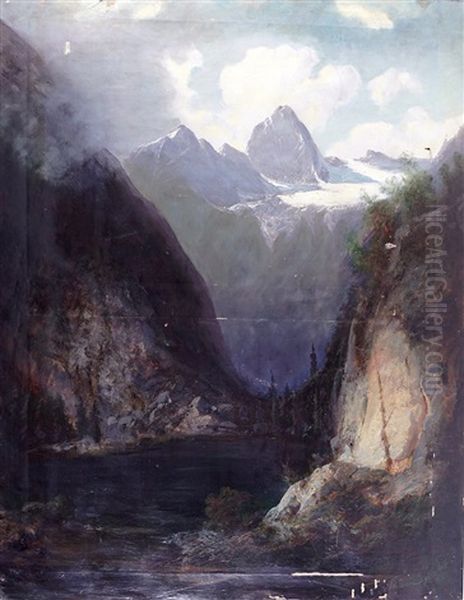 Bergsee Vor Aufragendem Massiv Mit Gletscher Oil Painting by Friedrich Zahn