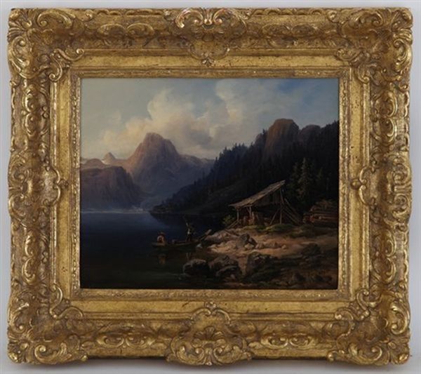 Paysages Lacustres Animes (pair) Oil Painting by Friedrich Zahn